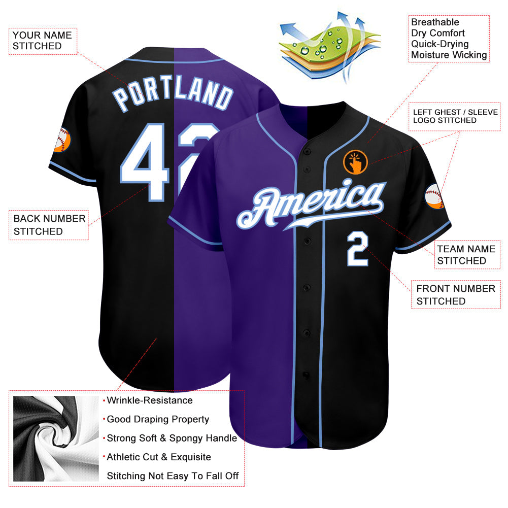 Custom Black White-Purple Authentic Split Fashion Baseball Jersey - Sky-Custom