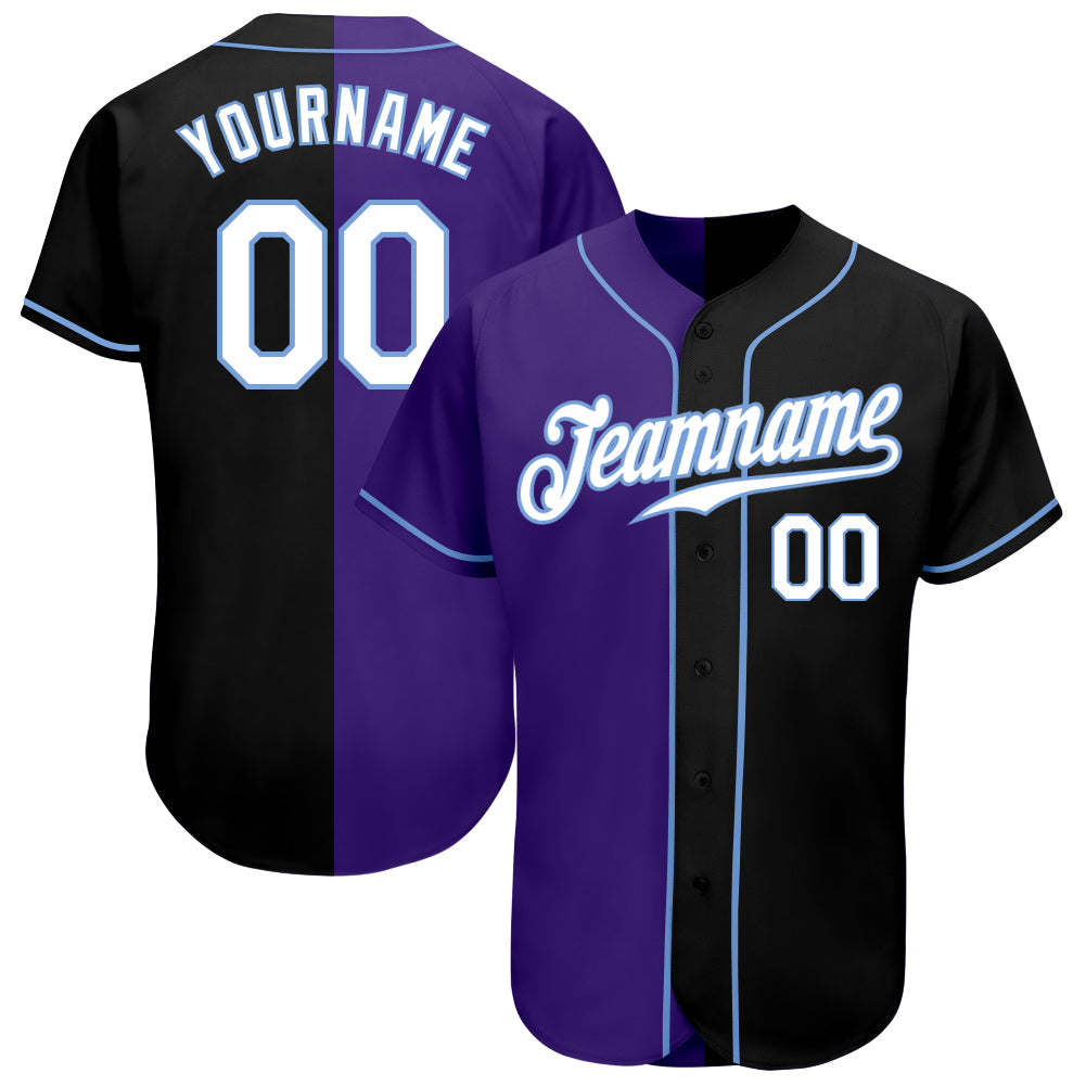 Custom Black White-Purple Authentic Split Fashion Baseball Jersey - Sky-Custom