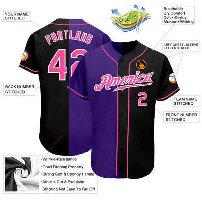 Custom Black Pink-Purple Authentic Split Fashion Baseball Jersey - Sky-Custom
