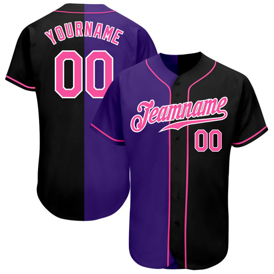 Custom Black Pink-Purple Authentic Split Fashion Baseball Jersey - Sky-Custom