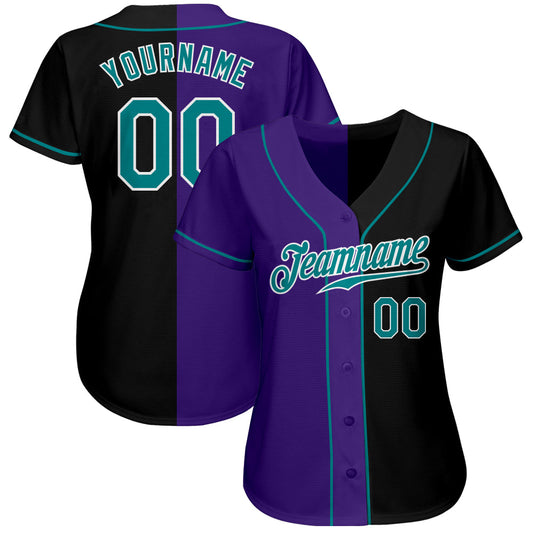 Custom Black Teal-Purple Authentic Split Fashion Baseball Jersey - Sky-Custom