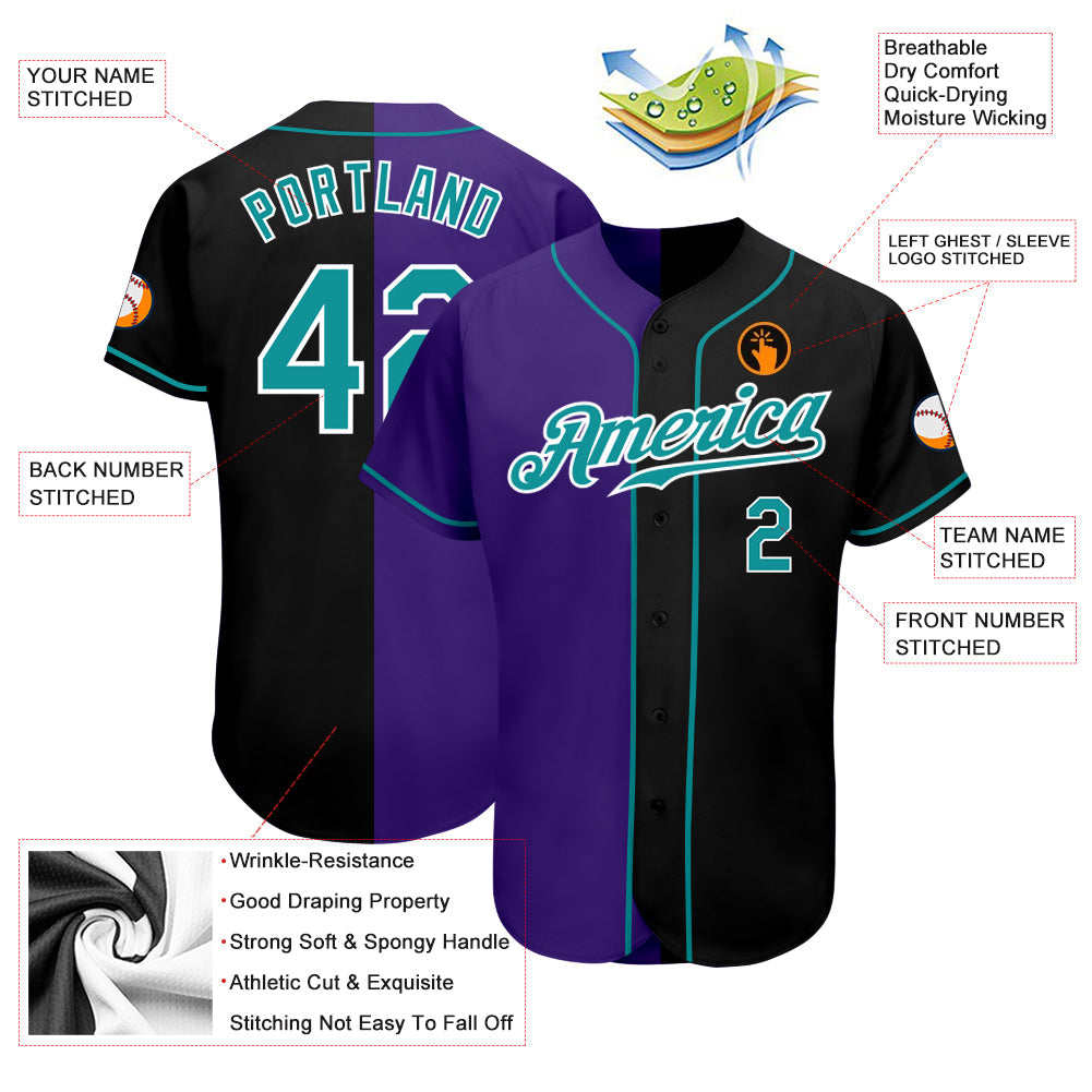 Custom Black Teal-Purple Authentic Split Fashion Baseball Jersey - Sky-Custom