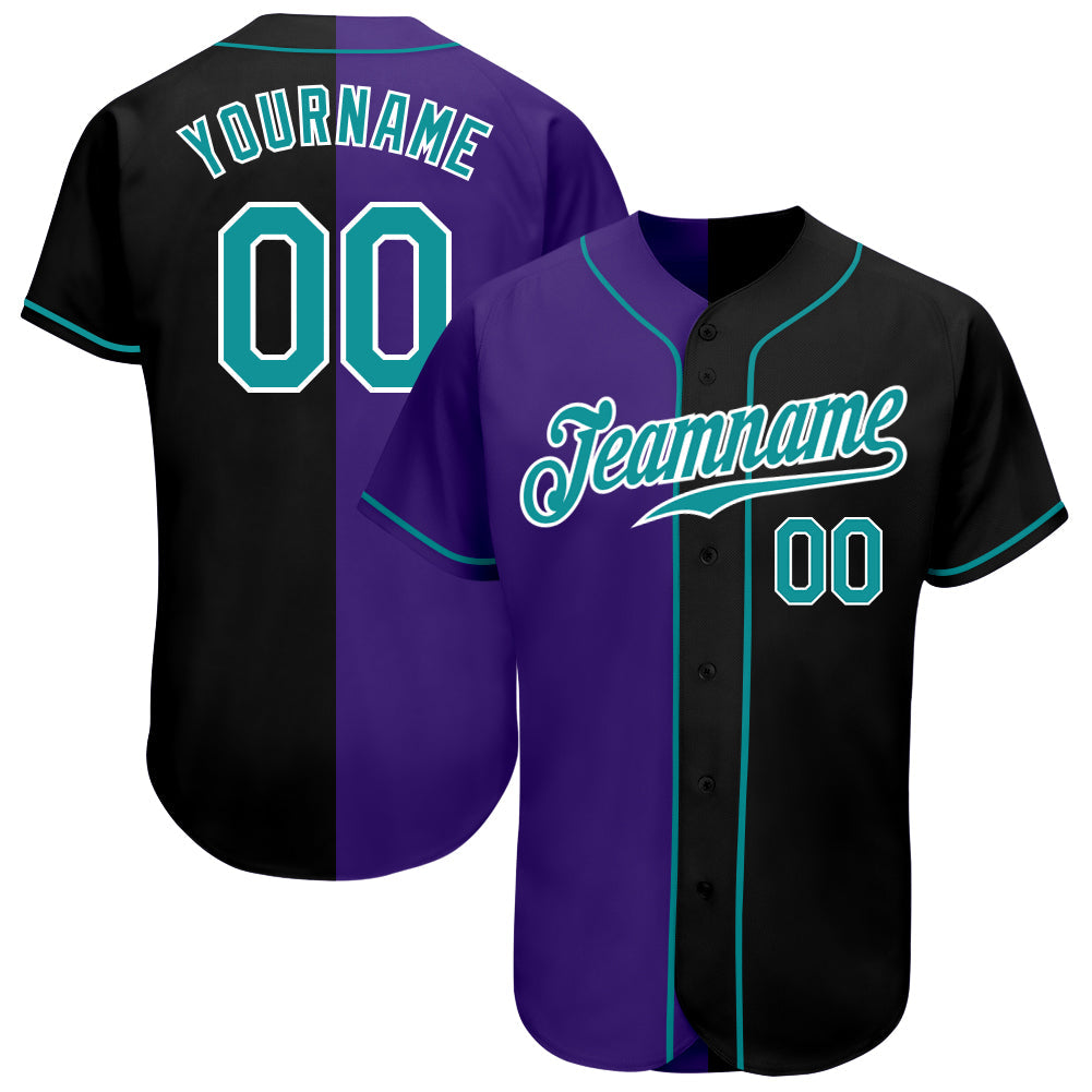 Custom Black Teal-Purple Authentic Split Fashion Baseball Jersey - Sky-Custom