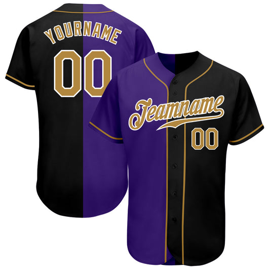 Custom Black Old Gold-Purple Authentic Split Fashion Baseball Jersey - Sky-Custom