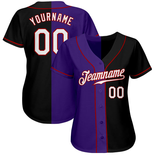 Custom Black White-Purple Authentic Split Fashion Baseball Jersey - Sky-Custom