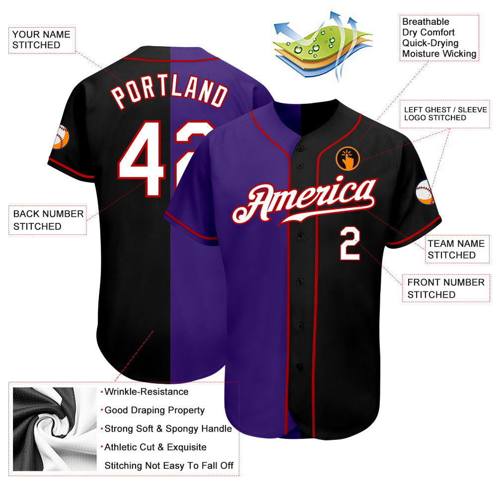 Custom Black White-Purple Authentic Split Fashion Baseball Jersey - Sky-Custom