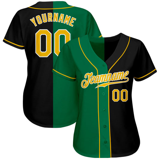 Custom Black Gold-Kelly Green Authentic Split Fashion Baseball Jersey - Sky-Custom