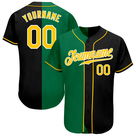 Custom Black Gold-Kelly Green Authentic Split Fashion Baseball Jersey - Sky-Custom