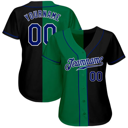 Custom Black Royal-Kelly Green Authentic Split Fashion Baseball Jersey - Sky-Custom