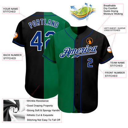 Custom Black Royal-Kelly Green Authentic Split Fashion Baseball Jersey - Sky-Custom