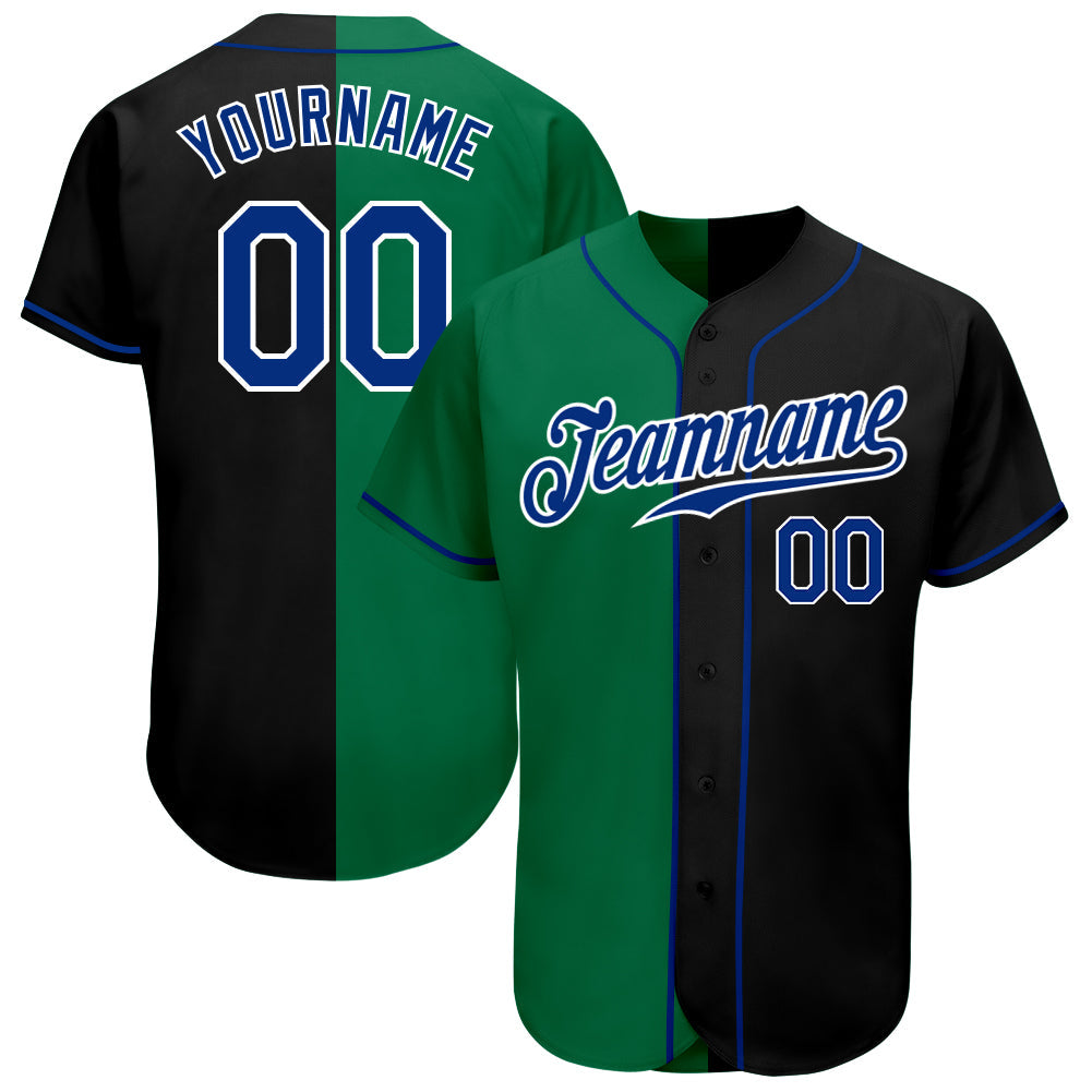 Custom Black Royal-Kelly Green Authentic Split Fashion Baseball Jersey - Sky-Custom