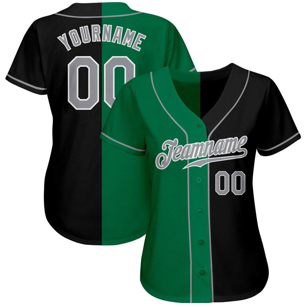 Custom Black Gray-Kelly Green Authentic Split Fashion Baseball Jersey - Sky-Custom