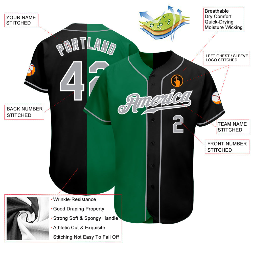 Custom Black Gray-Kelly Green Authentic Split Fashion Baseball Jersey - Sky-Custom