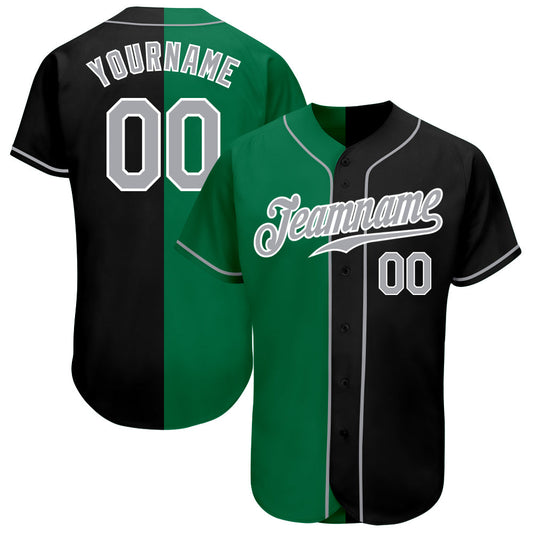 Custom Black Gray-Kelly Green Authentic Split Fashion Baseball Jersey - Sky-Custom