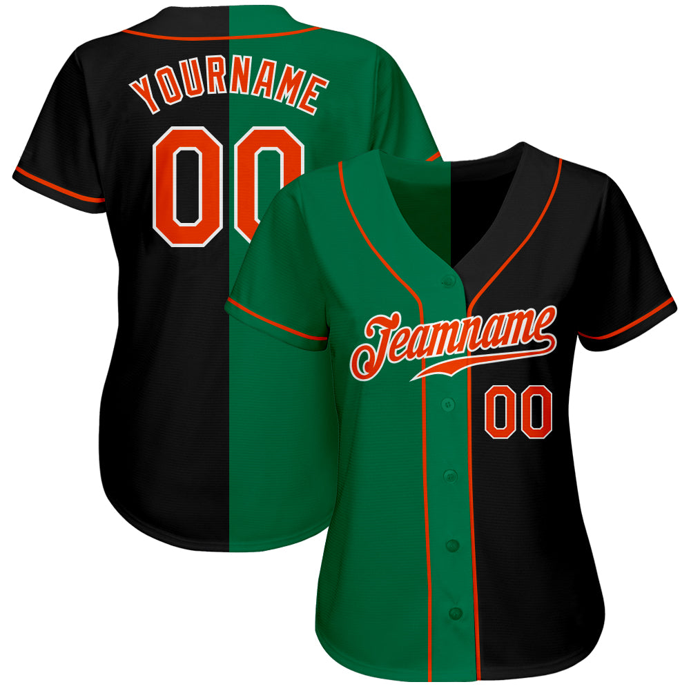 Custom Black Orange-Kelly Green Authentic Split Fashion Baseball Jersey - Sky-Custom