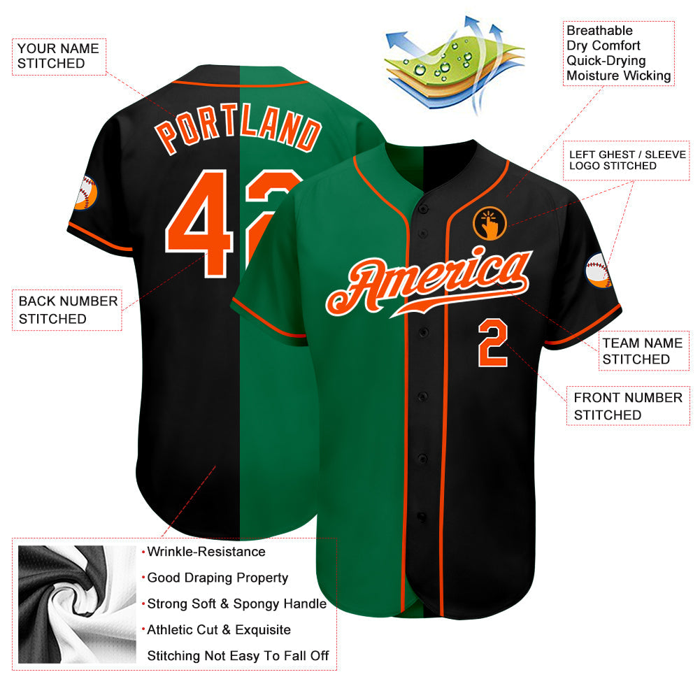 Custom Black Orange-Kelly Green Authentic Split Fashion Baseball Jersey - Sky-Custom