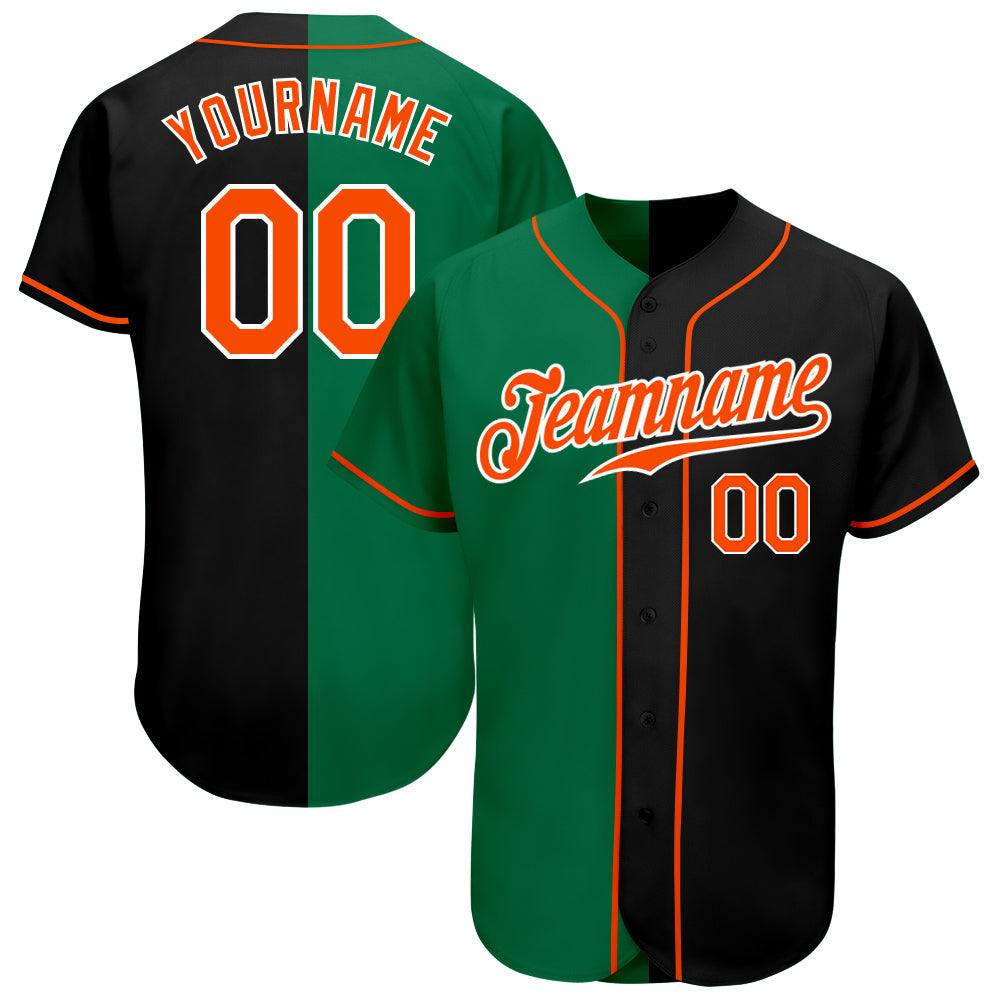 Custom Black Orange-Kelly Green Authentic Split Fashion Baseball Jersey - Sky-Custom