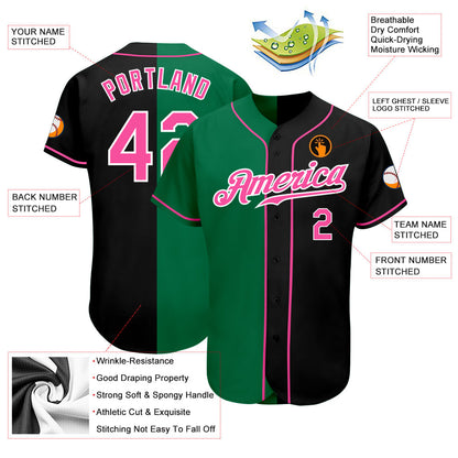 Custom Black Pink-Kelly Green Authentic Split Fashion Baseball Jersey - Sky-Custom