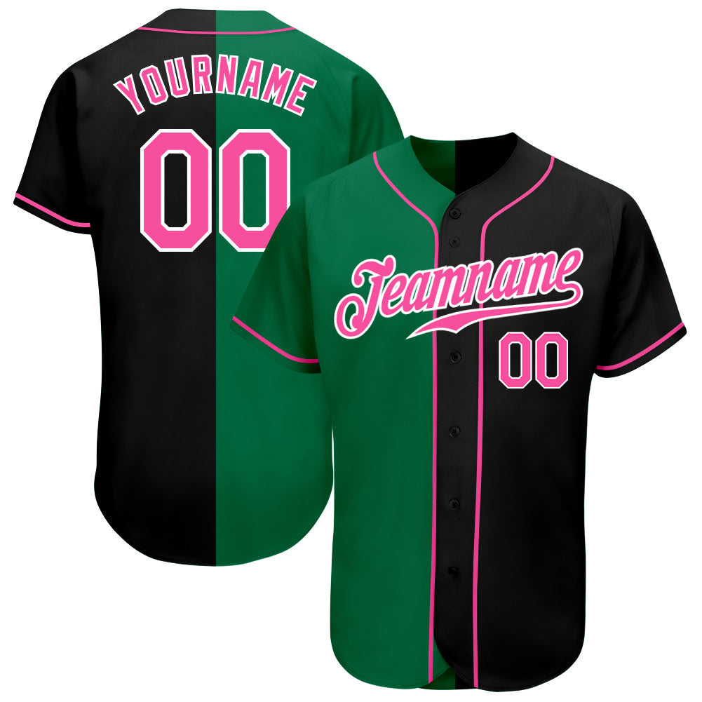 Custom Black Pink-Kelly Green Authentic Split Fashion Baseball Jersey - Sky-Custom