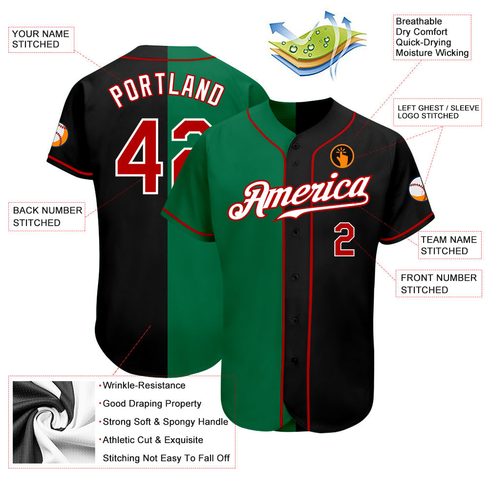 Custom Black Red-Kelly Green Authentic Split Fashion Baseball Jersey - Sky-Custom