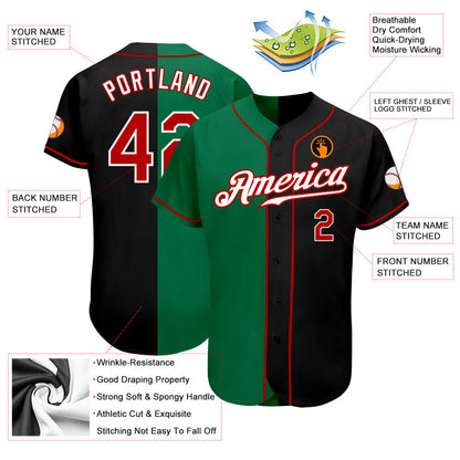 Custom Black Red-Kelly Green Authentic Split Fashion Baseball Jersey - Sky-Custom