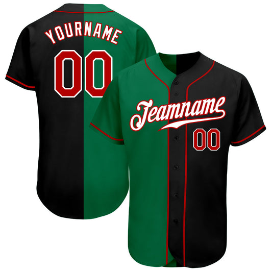Custom Black Red-Kelly Green Authentic Split Fashion Baseball Jersey - Sky-Custom