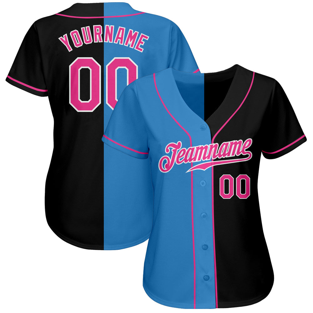 Custom Black Pink-Powder Blue Authentic Split Fashion Baseball Jersey - Sky-Custom