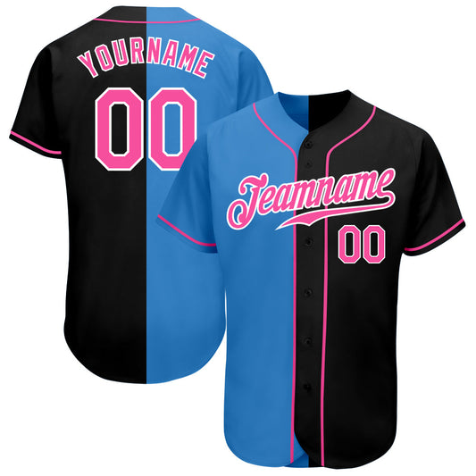 Custom Black Pink-Powder Blue Authentic Split Fashion Baseball Jersey - Sky-Custom