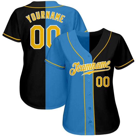 Custom Black Gold-Powder Blue Authentic Split Fashion Baseball Jersey - Sky-Custom