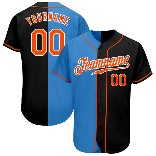 Custom Black Orange-Powder Blue Authentic Split Fashion Baseball Jersey - Sky-Custom