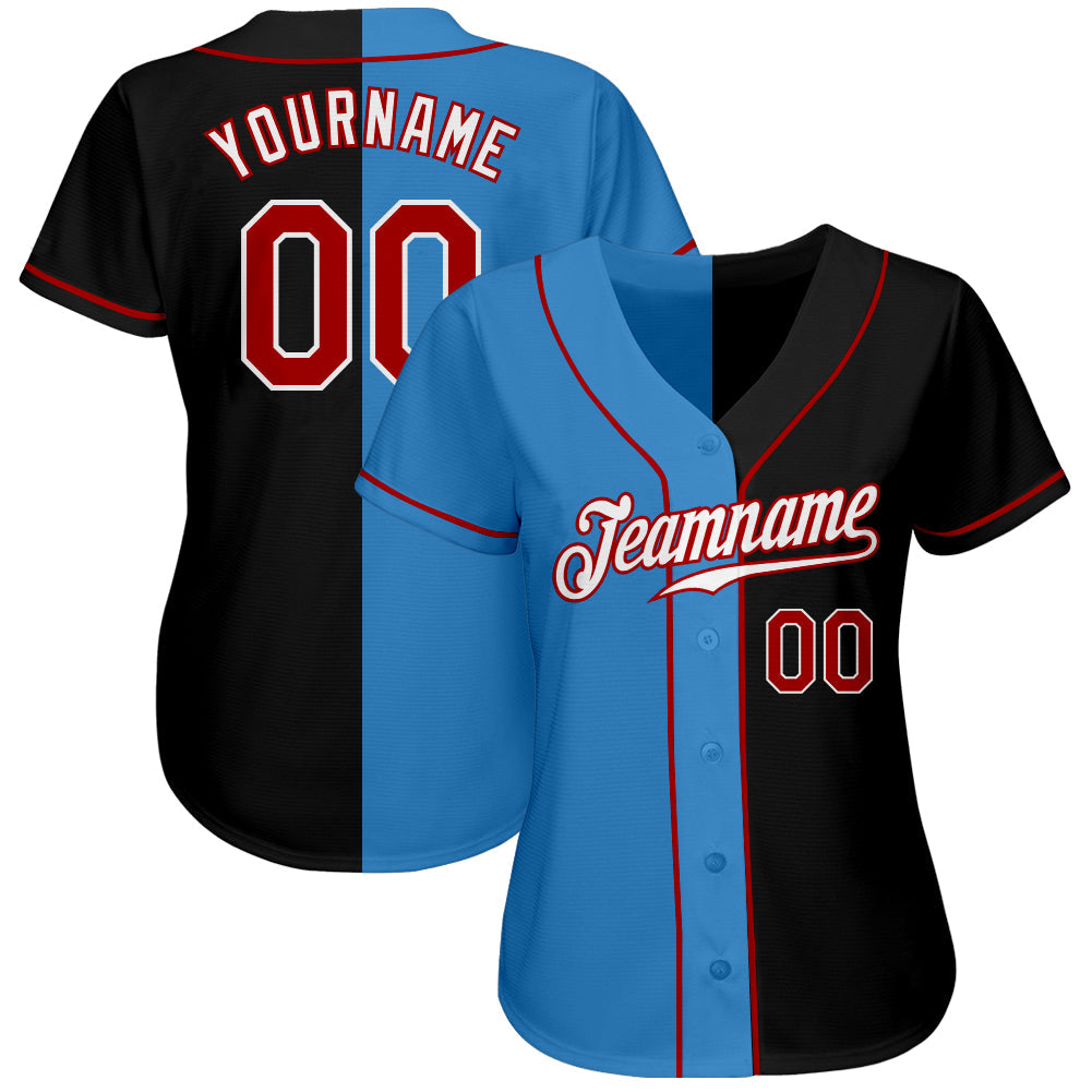 Custom Black Red-Powder Blue Authentic Split Fashion Baseball Jersey - Sky-Custom