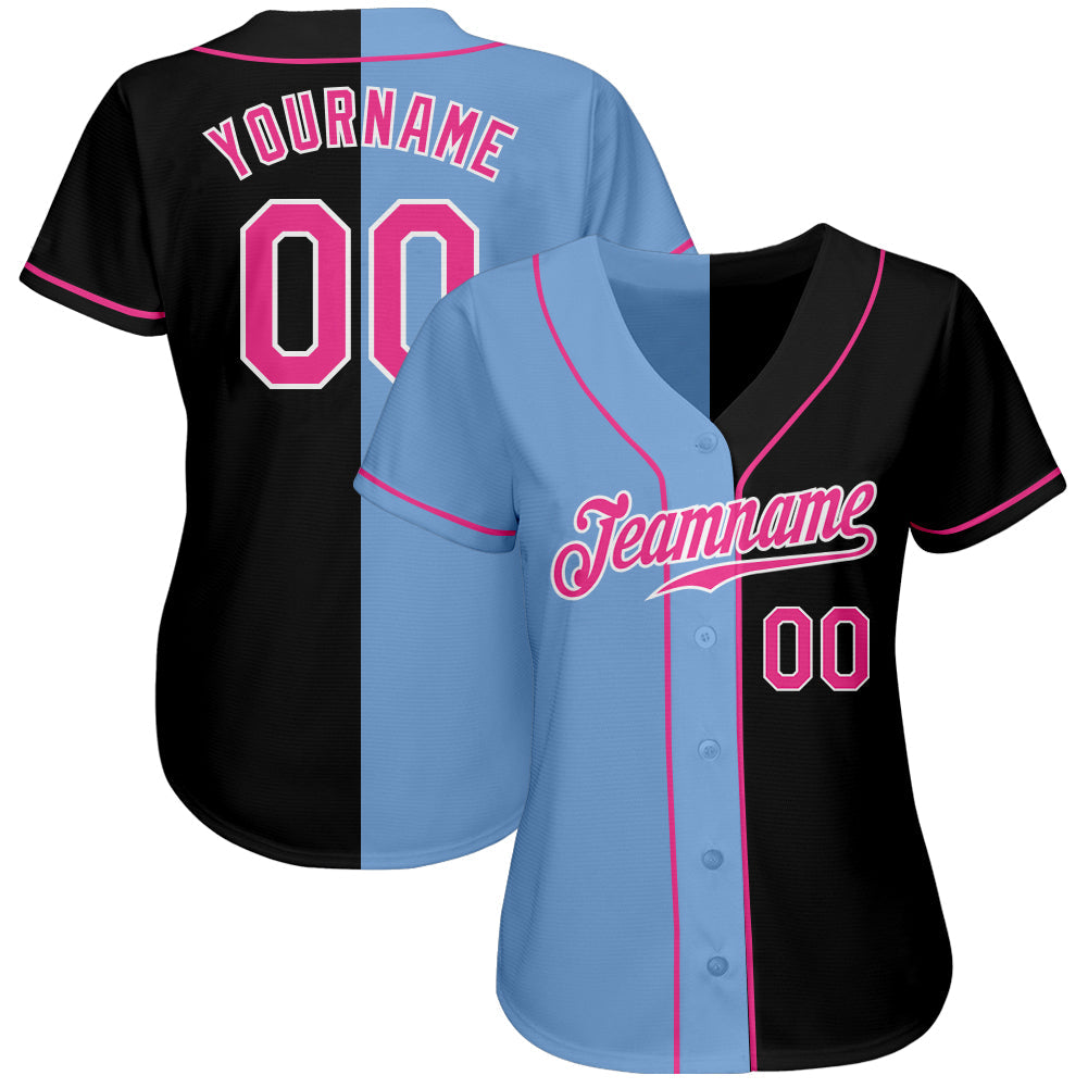 Custom Black Pink-Light Blue Authentic Split Fashion Baseball Jersey - Sky-Custom