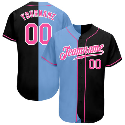 Custom Black Pink-Light Blue Authentic Split Fashion Baseball Jersey - Sky-Custom