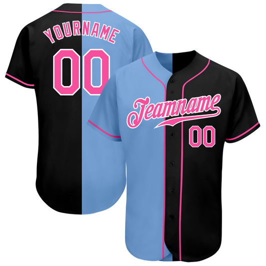 Custom Black Pink-Light Blue Authentic Split Fashion Baseball Jersey - Sky-Custom