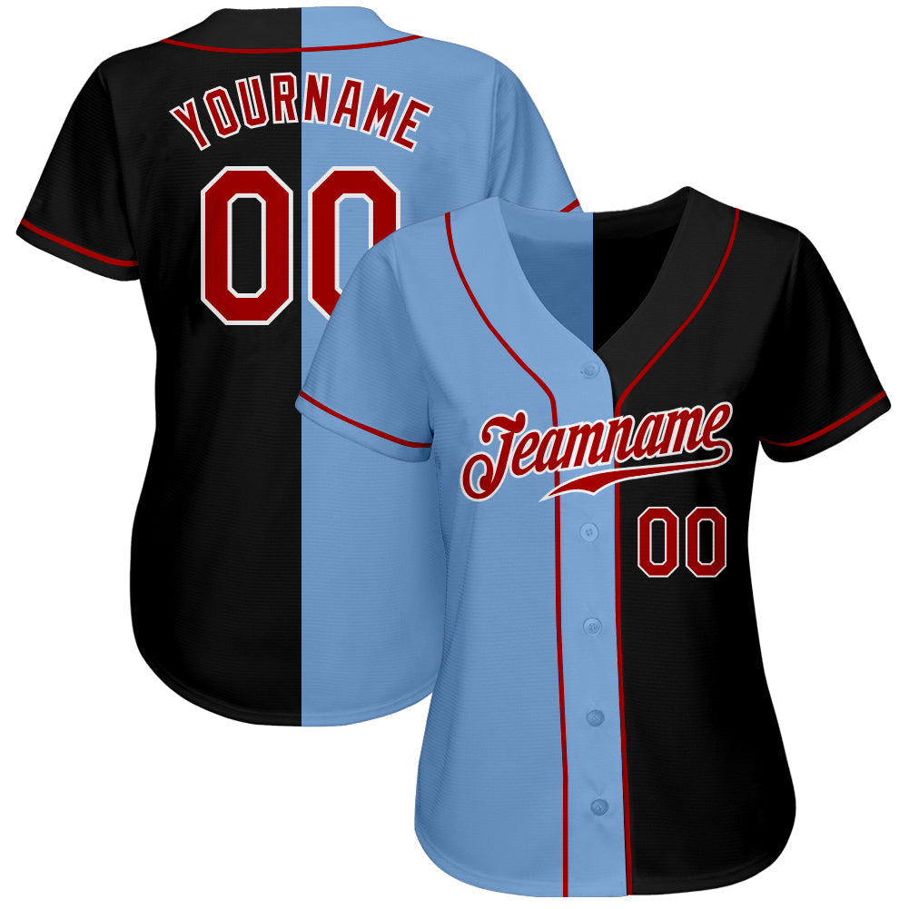 Custom Black Red-Light Blue Authentic Split Fashion Baseball Jersey - Sky-Custom