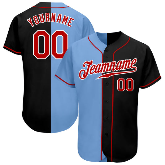 Custom Black Red-Light Blue Authentic Split Fashion Baseball Jersey - Sky-Custom