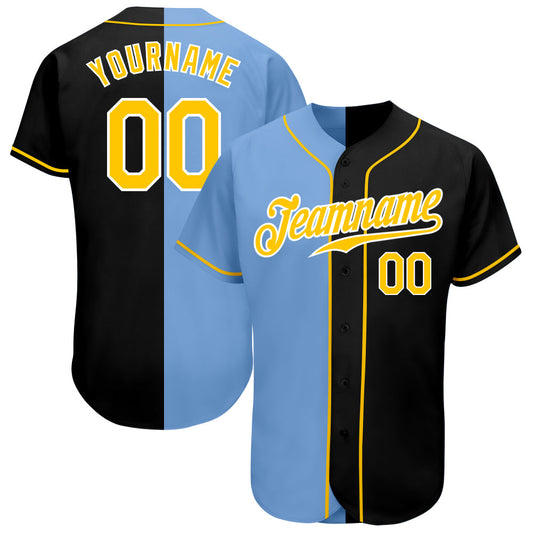 Custom Black Gold-Light Blue Authentic Split Fashion Baseball Jersey - Sky-Custom