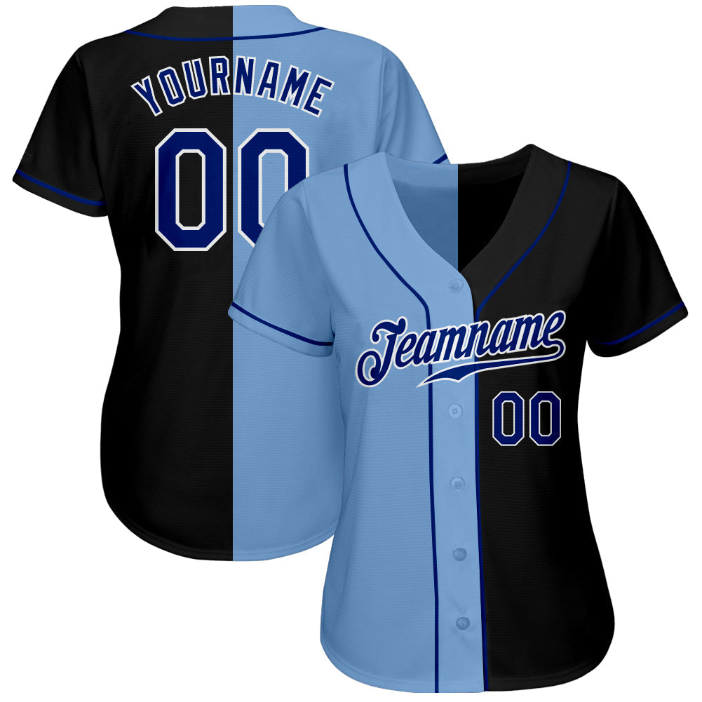 Custom Black Royal-Light Blue Authentic Split Fashion Baseball Jersey - Sky-Custom