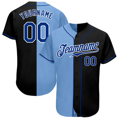 Custom Black Royal-Light Blue Authentic Split Fashion Baseball Jersey - Sky-Custom
