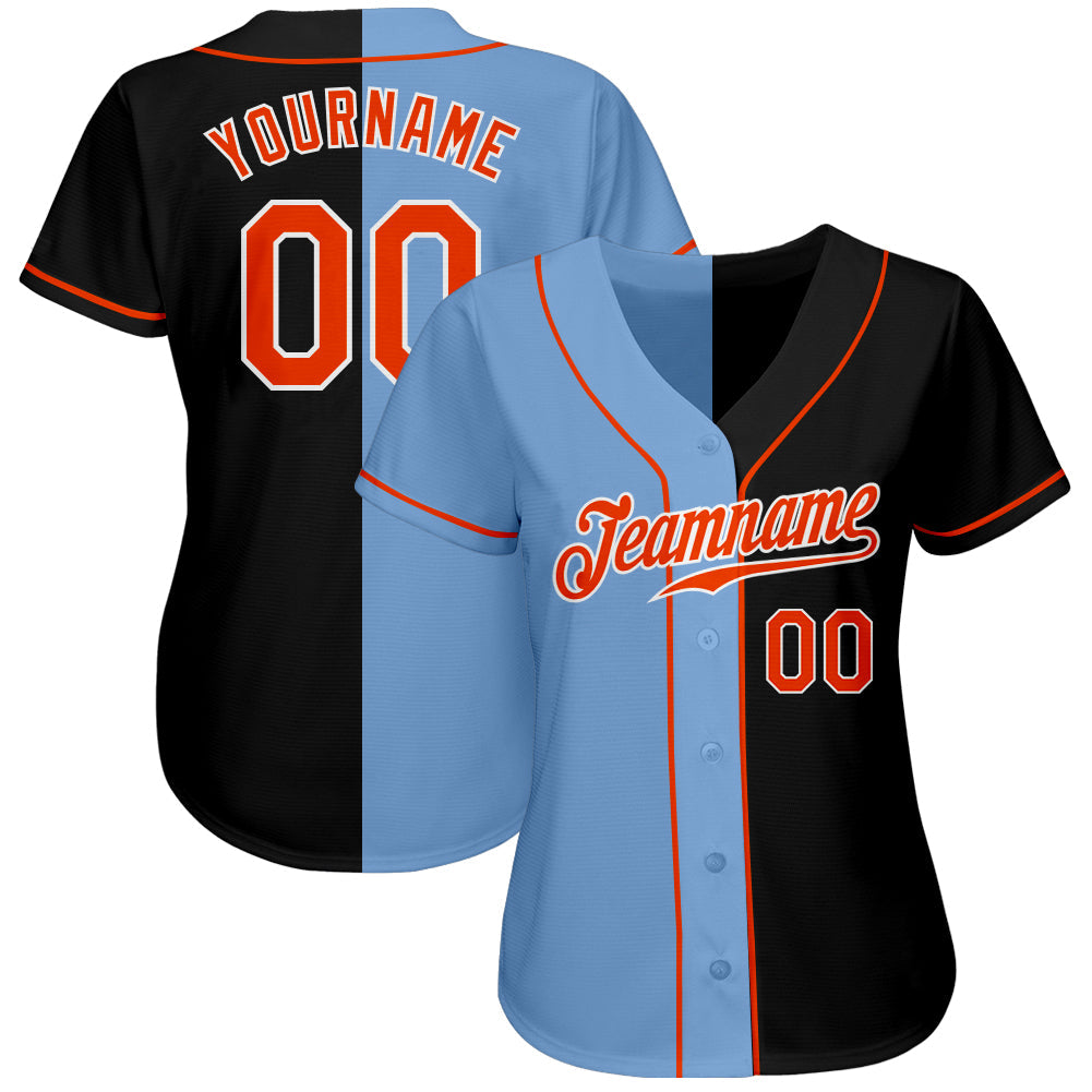 Custom Black Orange-Light Blue Authentic Split Fashion Baseball Jersey - Sky-Custom