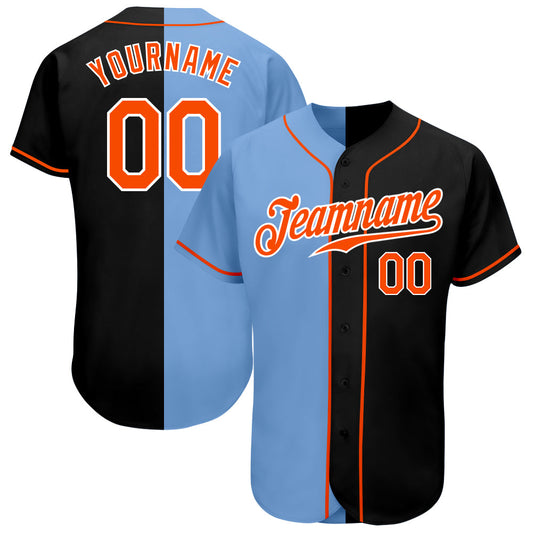 Custom Black Orange-Light Blue Authentic Split Fashion Baseball Jersey - Sky-Custom