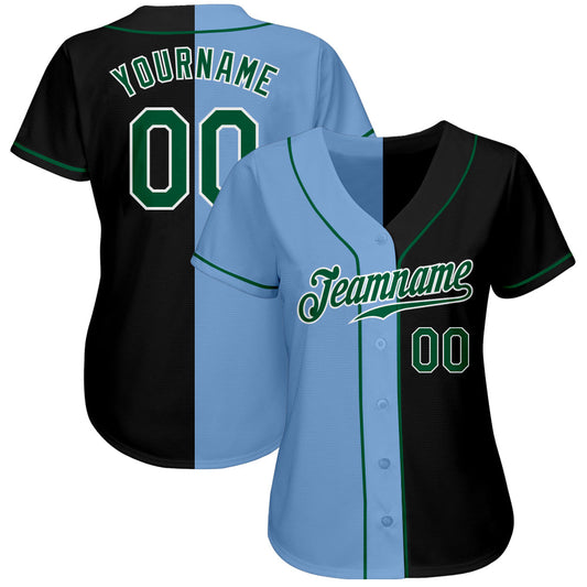 Custom Black Kelly Green-Light Blue Authentic Split Fashion Baseball Jersey - Sky-Custom