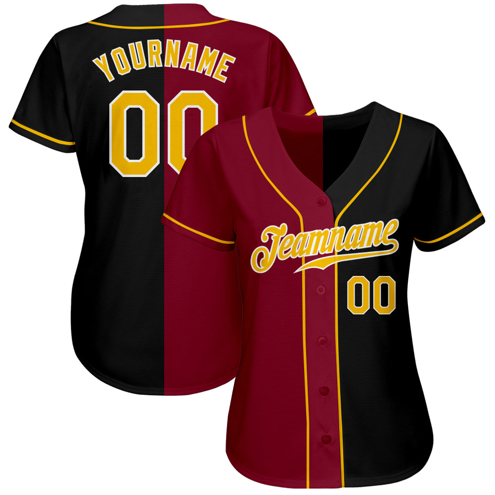Custom Black Gold-Crimson Authentic Split Fashion Baseball Jersey - Sky-Custom