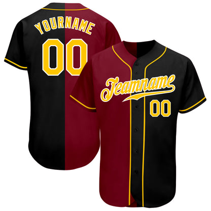 Custom Black Gold-Crimson Authentic Split Fashion Baseball Jersey - Sky-Custom