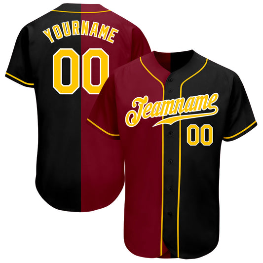 Custom Black Gold-Crimson Authentic Split Fashion Baseball Jersey - Sky-Custom