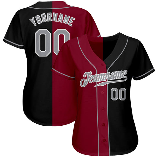 Custom Black Gray-Crimson Authentic Split Fashion Baseball Jersey - Sky-Custom
