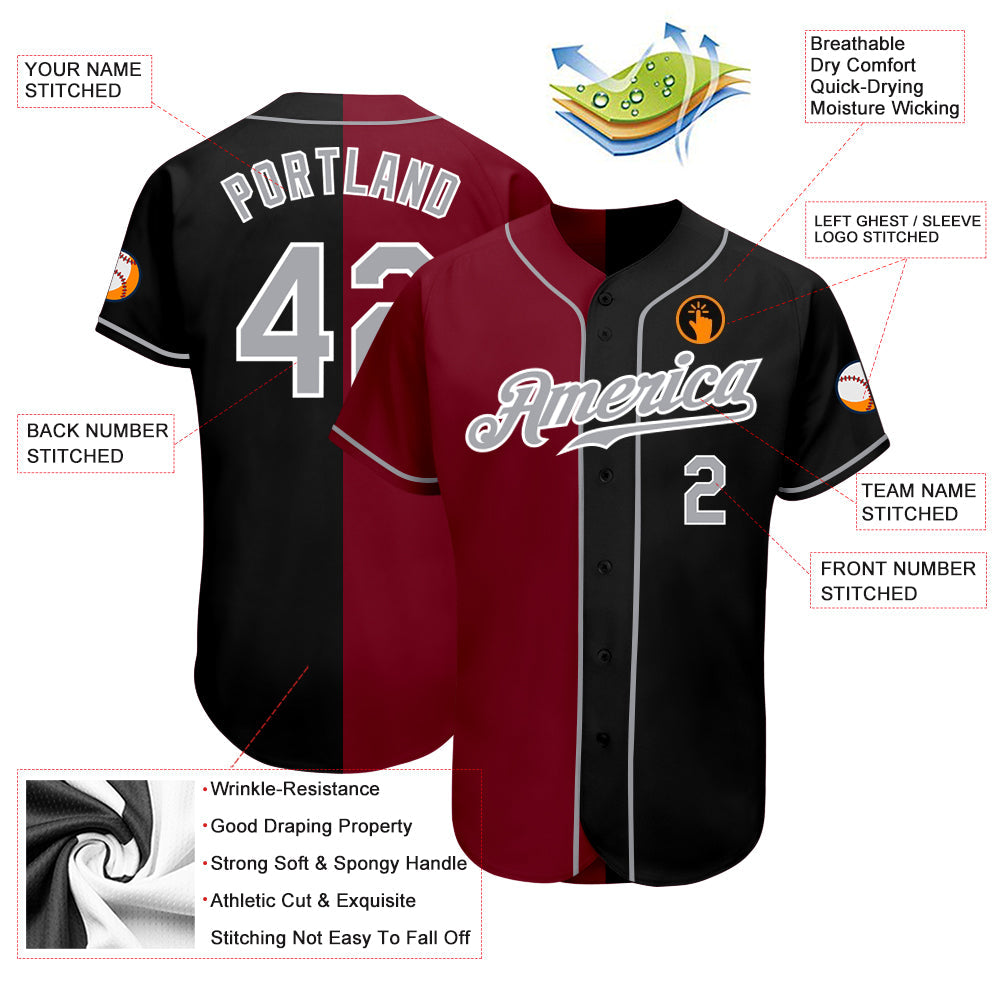 Custom Black Gray-Crimson Authentic Split Fashion Baseball Jersey - Sky-Custom