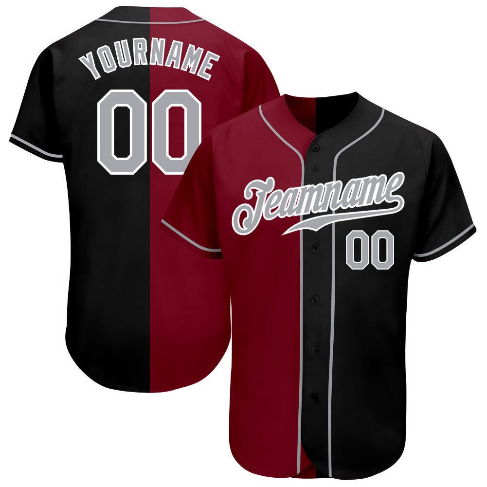 Custom Black Gray-Crimson Authentic Split Fashion Baseball Jersey - Sky-Custom