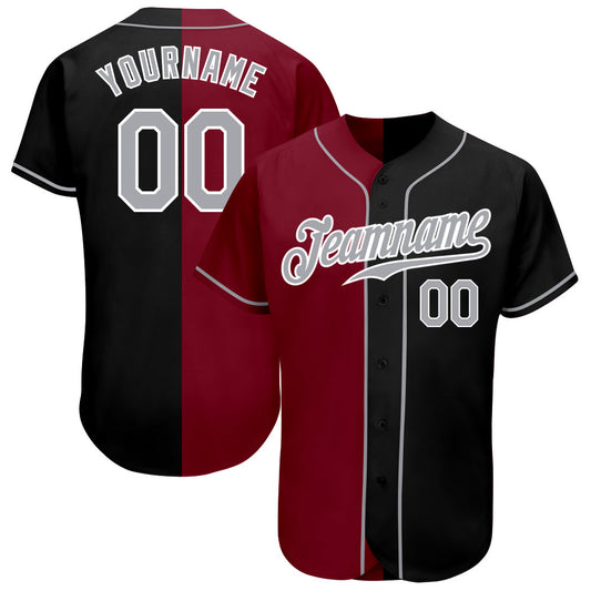 Custom Black Gray-Crimson Authentic Split Fashion Baseball Jersey - Sky-Custom