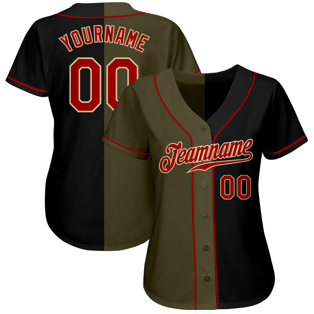 Custom Black Red-Olive Authentic Split Fashion Baseball Jersey - Sky-Custom